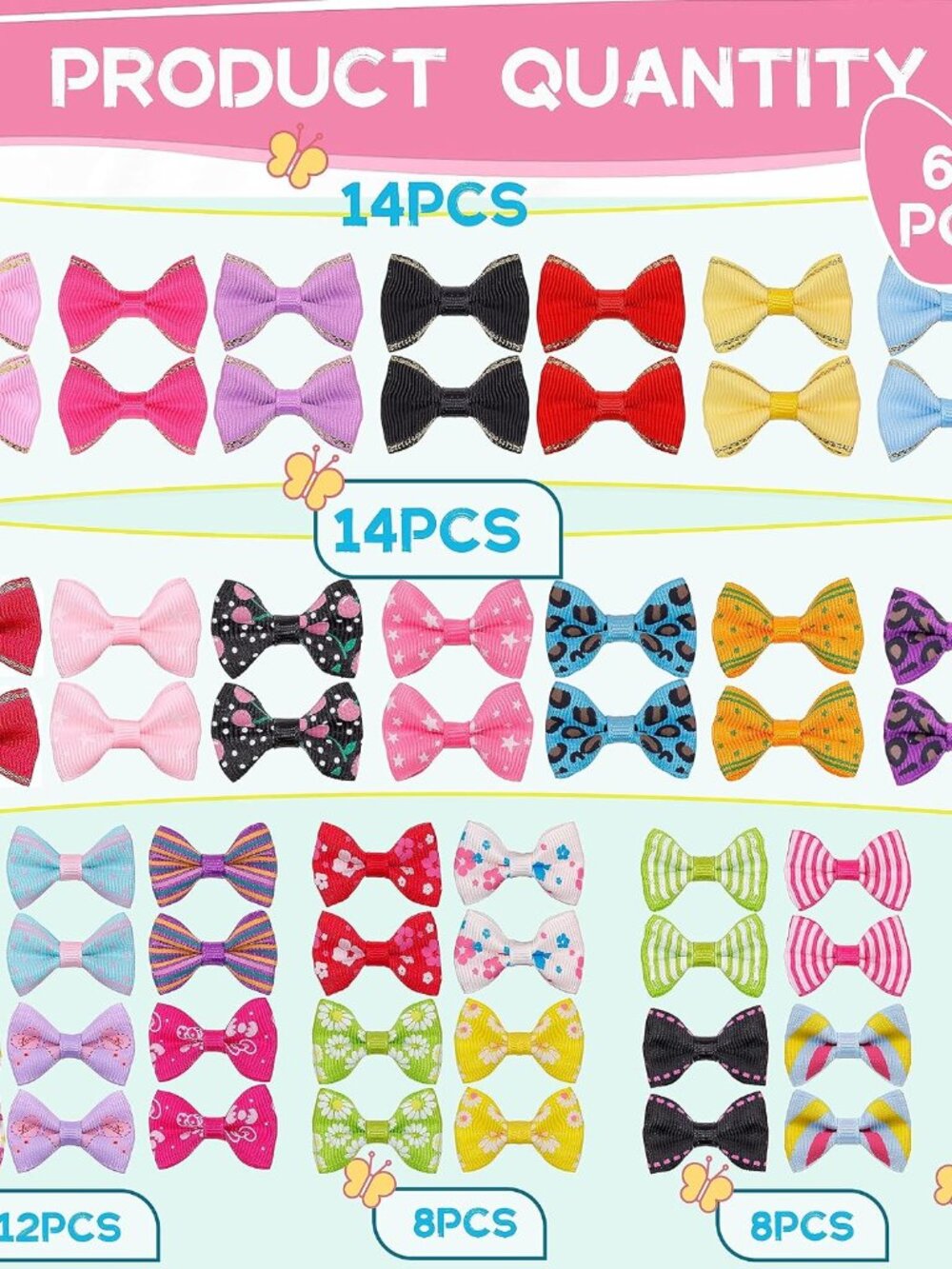 60PCS 30 Paris Cute Puppy Dog Small Bowknot Hair Bows with Metal Clips Handmade - Picture 4 of 6